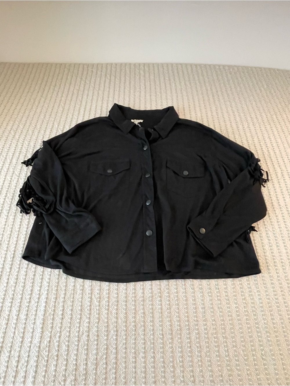 Kori Black Button-Front Shirt with Sleeve & Back Fringe - Size: 1XL